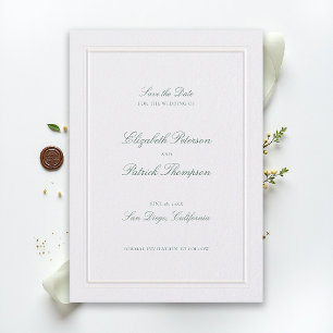 Formale moderne klassische elegante grüne Perlen-H Save The Date