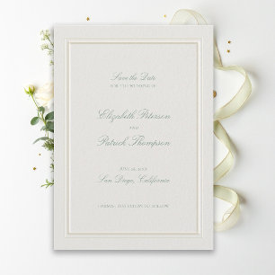 Formale moderne klassische elegante Salbei-Ecru-Ho Save The Date