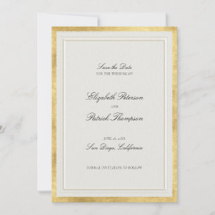 Formale moderne klassische falsche Gold-Ecru-Hochz Save The Date