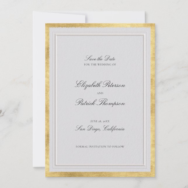 Formale moderne klassische falsche Gold-Elfenbein- Save The Date (Vorderseite)