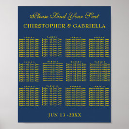 Formale Navy-und-Gold-einfache Hochzeits-Sitzordnu Poster