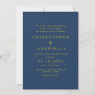 Formale Navy- und Gold-Hochzeit Einladung