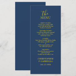 Formale Navy- und Gold-Hochzeit Menükarte