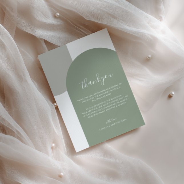 Formale Retro-Sage-Grün-Bogen-Boho-Hochzeit Dankeskarte (Von Creator hochgeladen)