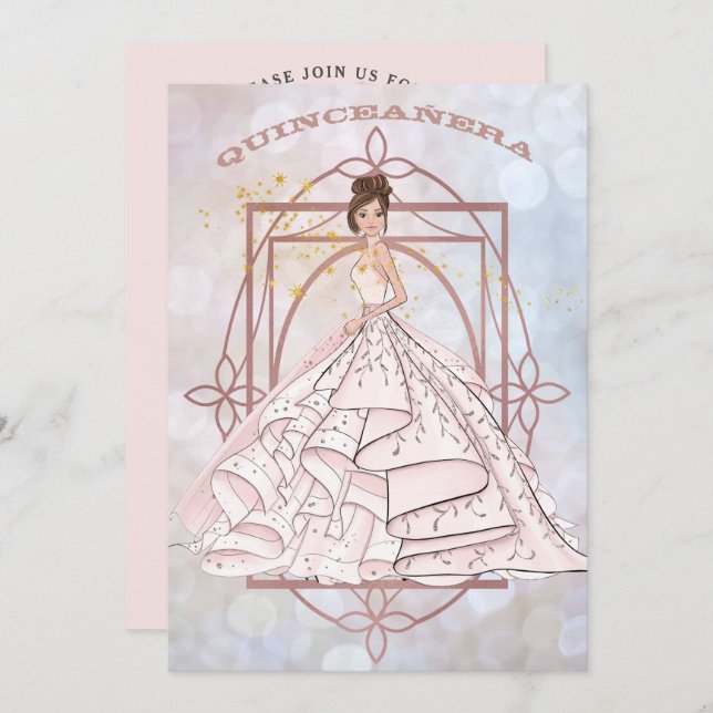 Formale Rosa und Gold Updo Einladung (Vorne/Hinten)