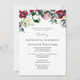 Formale rote Rose Winter 2 Ort Zusammen Hochzeit  Einladung