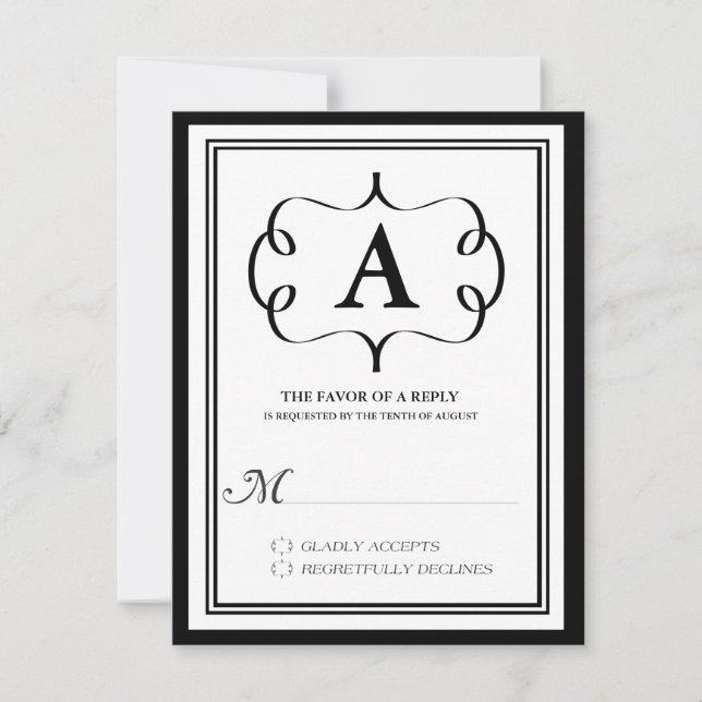 Formale RSVP-Karte für Monogramm in Schwarz RSVP Karte (Vorderseite)