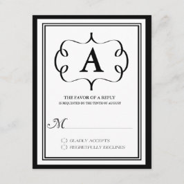 Formale RSVP-Karte für Monogramm in Schwarz RSVP Karte