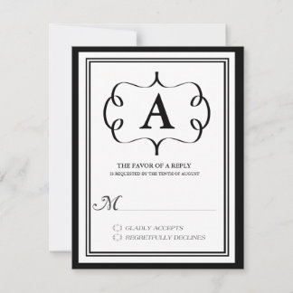 Formale RSVP-Karte für Monogramm in Schwarz RSVP Karte