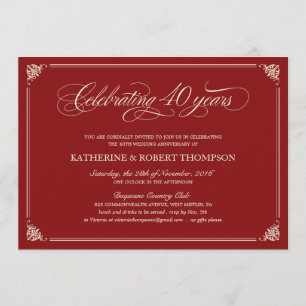 Formale Rubinvitations zum 40. Hochzeitstag Einladung