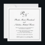 Formale Schwarz-Weiß-Monogramm-Hochzeit Einladung<br><div class="desc">Traditionelle und klassische quadratische Hochzeitseinladung mit einem einfachen Design mit Ihren zwei ersten Monogramm und Ihren Namen in einer eleganten Kalligraphie innerhalb eines dünnen Randes. Die Rückseite ist schwarz. Dieses klassische Schwarz-Weiß-Design ist perfekt für eine formelle Hochzeit.</div>