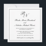 Formale Schwarz-Weiß-Monogramm-Hochzeit Einladung<br><div class="desc">Traditionelle und klassische quadratische Hochzeitseinladung mit einem einfachen Design mit Ihren zwei ersten Monogramm und Ihren Namen in einer eleganten Kalligraphie innerhalb eines dünnen Randes. Die Rückseite ist schwarz. Dieses klassische Schwarz-Weiß-Design ist perfekt für eine formelle Hochzeit.</div>
