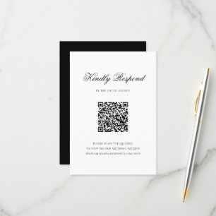 Formale Schwarz-Weiß-QR-Code-Monogramm-Hochzeit RSVP Karte