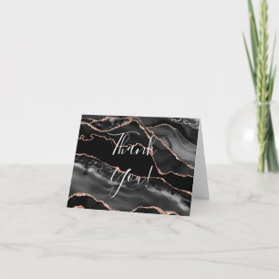 Formale Schwarze Achat-Roségold-Glitzer-Hochzeit Dankeskarte