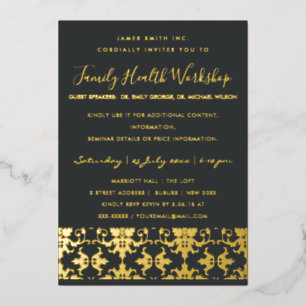 Formale schwarze Gold-Damaskus-Klassik-Workshop-Ve Folieneinladung