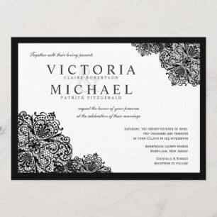 Formale schwarze Spitzenquadrat-Hochzeitskarten Einladung