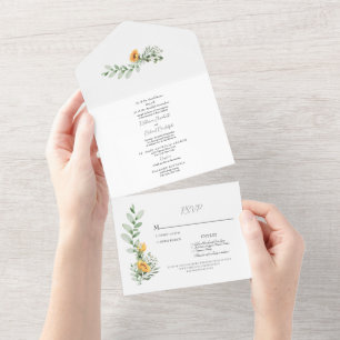Formale Sonnenblumen-Hochzeit, beide Elternteile a All In One Einladung