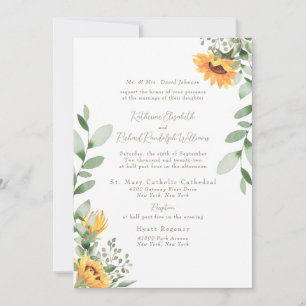 Formale Sonnenblumen-Hochzeit Braut Eltern Gold Te Einladung