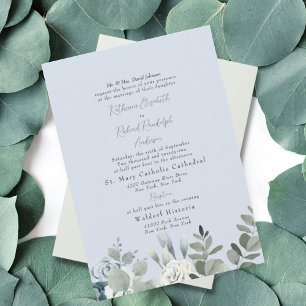 Formale staubblaue Blumenbrauteltern-Hochzeit Einladung