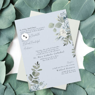 Formale staubblaue Blumenbrauteltern II-Hochzeit  Einladung