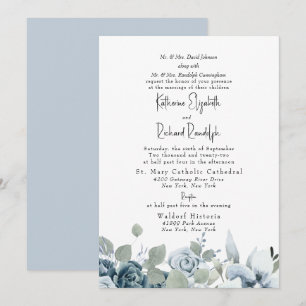 Formale staubblaue florale elegante Hochzeit Einladung