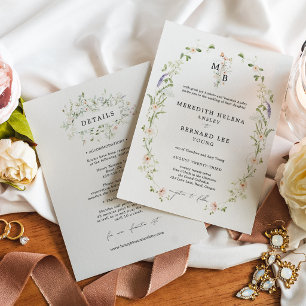 Formale Vintage-Rustic-Hochzeitsmonogramm-Details Einladung