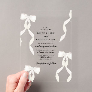 Formale weiße Band-Formal-Hochzeit Acryleinladungen