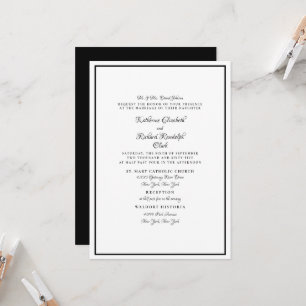 Formale weiße und schwarze Hochzeit elegante Schri Einladung