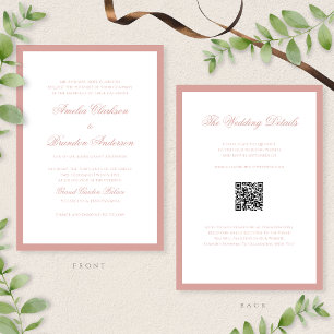 Formaler Dusty Rose-Rahmen-Script-Hochzeits-QR-Cod Einladung