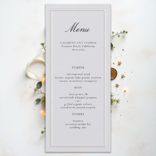 Formaler moderner klassischer Rahmen Elfenbein ele Menükarte (formal wedding menu modern classic ivory double frame calligraphy)