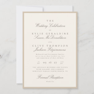 Formales Champagner-Taupe-Elfenbein-Hochzeit Einladung