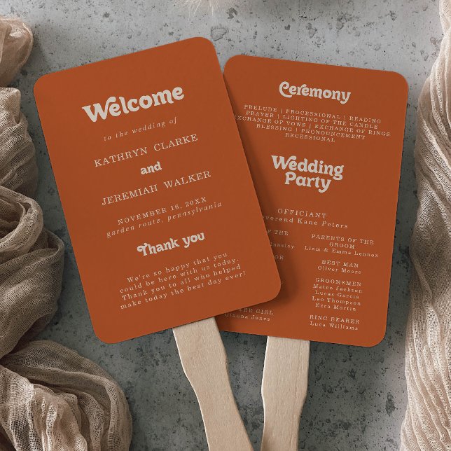 Formales einfaches Terrakotta-Hochzeitsprogramm Fächer (Von Creator hochgeladen)