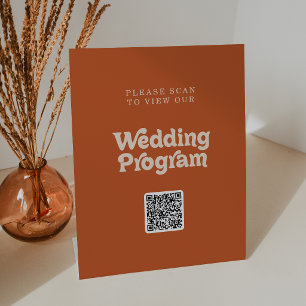 Formales einfaches Terrakotta-QR-Code-Hochzeitspro Sockelschild