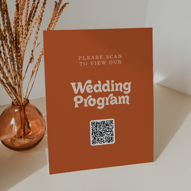 Formales einfaches Terrakotta-QR-Code-Hochzeitspro Sockelschild (Von Creator hochgeladen)