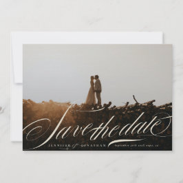 Formales Elegantes Beiges Kalligrafie-QR-Code-Foto Save The Date