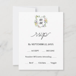 Formales florales Monogramm-Wappen Hochzeit RSVP Karte