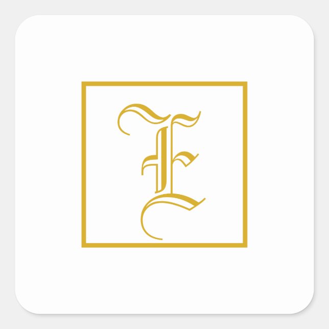Formales Gold White Monogram Square Sticker (Vorderseite)