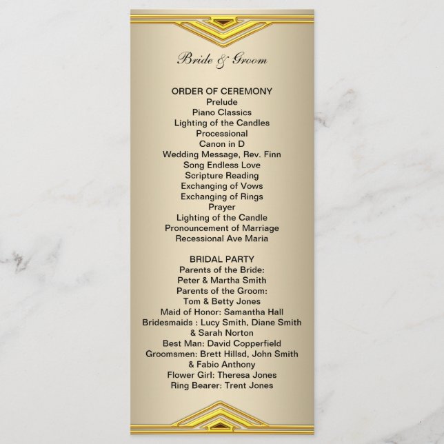 Formales Hochzeitsprogramm Lang Programm (Vorderseite)