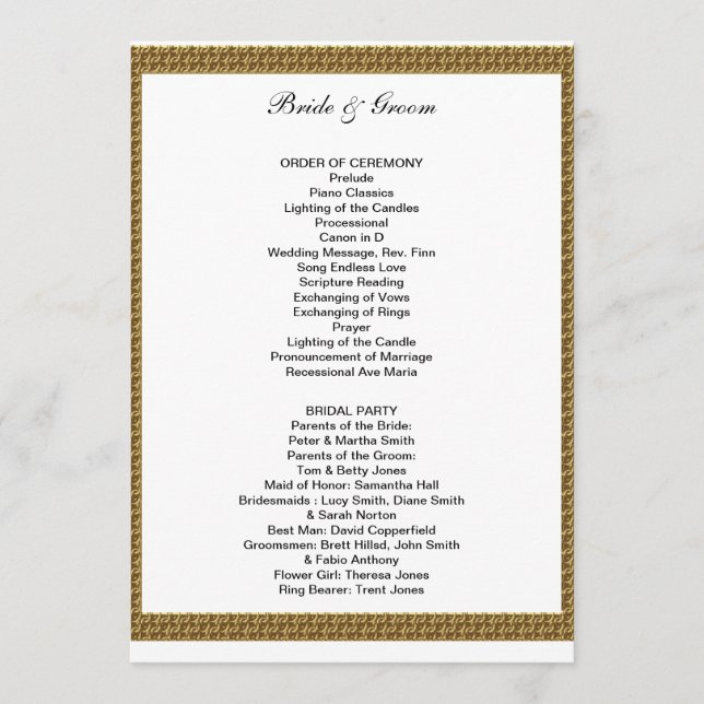 Formales Hochzeitsprogramm Weiß und Gold Programm (Vorderseite)