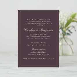 Formales klassisches Border-Script-Plum-Hochzeitsw Einladung