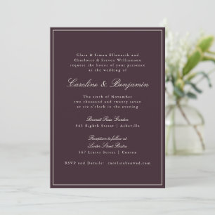 Formales klassisches Border-Script-Plum-Hochzeitsw Einladung
