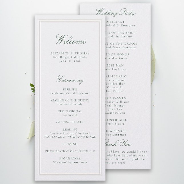 Formales klassisches grünes Perlenrahmen-Hochzeits (modern classic wedding program forest green type double frame formal traditional stately pearl)