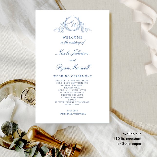 formales Mit Monogramm Blue Script-Hochzeitsprogra (Von Creator hochgeladen)