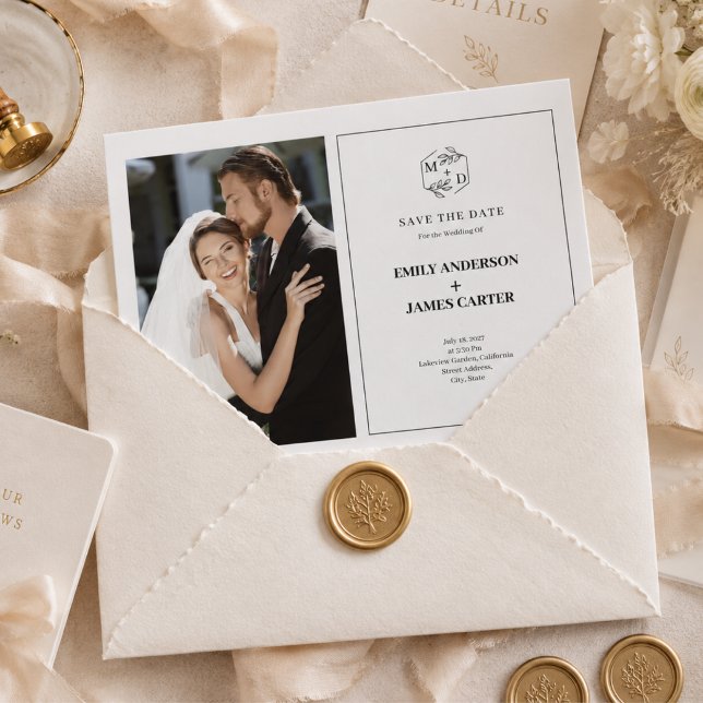 Formales modernes Foto-Hochzeitsmonogramm Anfangsb Save The Date (Formal Modern Photo wedding Monogram initial Save The Date)