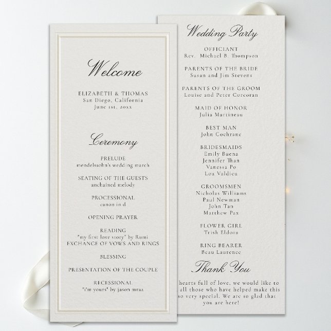 Formales, modernes, klassisches Ecru-Rahmen-Hochze (modern classic wedding program ecru double frame elevated formal traditional calligraphy stately)