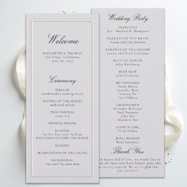 Formales modernes klassisches Elfenbein-Hochzeitsp (modern classic wedding program ivory double frame elevated formal traditional calligraphy stately)