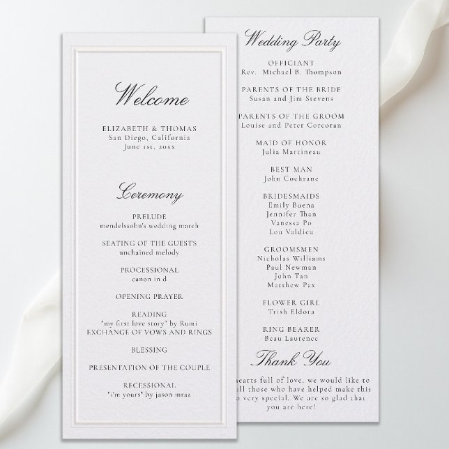 Formales modernes klassisches Perlenrahmen-Hochzei (modern classic wedding program pearl double frame elevated formal traditional calligraphy stately)