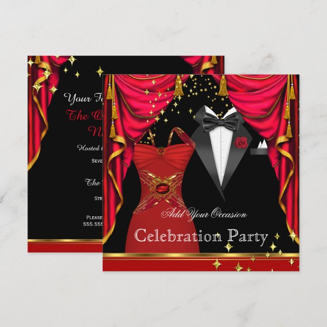 Formales Party Elegant Tuxedo Rotes Dress Event Einladung (Vorne/Hinten)