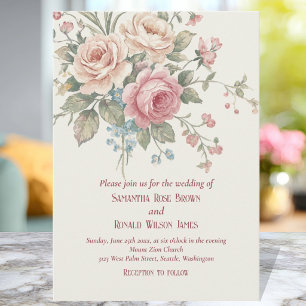 Formales Rosa Blush Blumen Elegante Rose Hochzeit Einladung