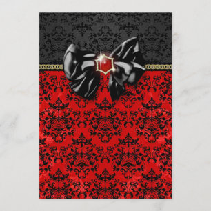 Formales schwarzes rotes Golddamast-Party Einladung